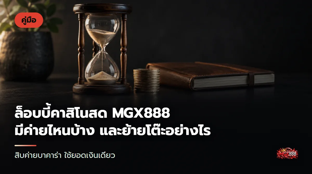โต๊ะบาคาร่าผ้าสักหลาดสีแดงเข้ม มีไพ่หงายสองฝั่งและกองชิปสีดำทอง ใต้แสงไฟสตูดิโอ